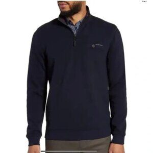 Ted Baker London Size Men's Sweater 1/4 Zip Blue Designer Pocket Cotton Blend